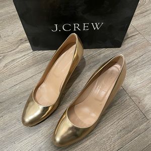 J Crew gold metallic wedges